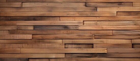 Wall Mural - This close-up shot showcases a wall constructed entirely of wooden planks, highlighting the natural textures and patterns of the wood. The warm tones and grains create a rustic and tactile aesthetic.