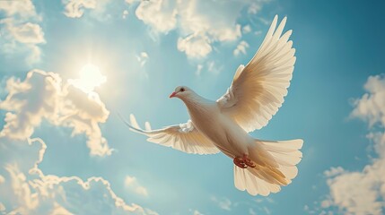 Wall Mural - sky funeral background with white dove copy space for text