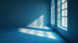 minimalistic abstract light blue background with shadow and light from windows product presentation concept 