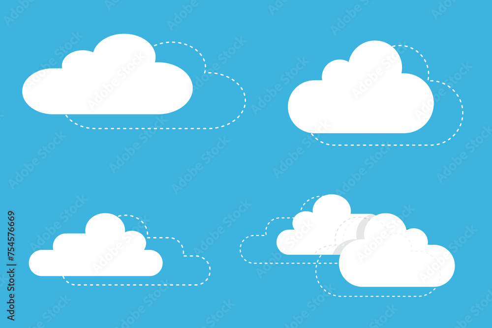 Vector Set of Trendy Flat Style Cloud Icons isolated on blue background ...