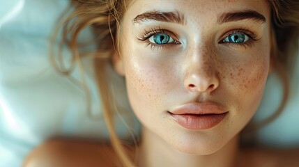 beautiful young woman with clean skin skin care cosmetology and beauty concept