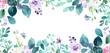 Beautiful green and purple watercolor floral isolated copy space on white background. AI generated