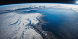 Fototapeta Kosmos - Realistic Earth From Space Close Up Atmosphere North Pole Siberia Permafrost Tundra
