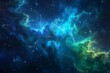 Galaxy formation with vibrant hues of blue and green nebulae