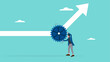 © Vanz Studio - change business management, businessman turn gear cog to manage change direction arrows, professional or expertise to manage company transformation or implement new process concept vector illustration