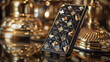 A smartphone case embellished with metallic studs and geometric patterns, a perfect blend of style 