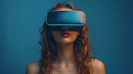 Wall Mural - Woman wearing virtual reality mockup