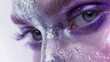  Cosmic silver and lavender smoky makeup on a face, perfectly isolated on a white background, captured with sharpness