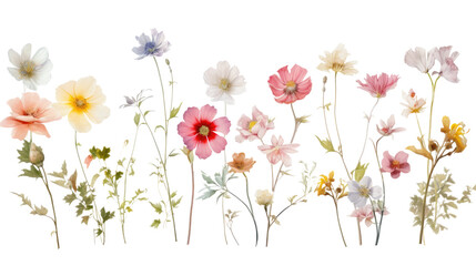 Wall Mural - set of watercolor wildflowers painting isolated on clear png background and transparent background. 