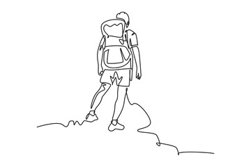 Wall Mural - temp - newContinuous one line drawing of the traveler has reached the top of mountain. Business, success, leadership, achievement and goal concept. Single line draw design vector design 6000 x 4000 px