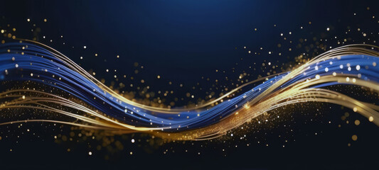 Wall Mural - abstract background with dark blue background and golden particles. technology golden light shine pa