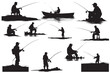 Fisherman in boat silhouette  Vector illustration