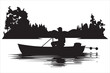 Fisherman in boat silhouette  Vector illustration