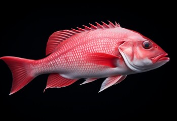 Wall Mural - Red pink coloured snapper fish against a black background