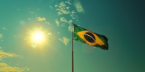 Wall Mural - Brazilian flag flying on a flagpole