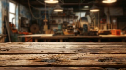 Wooden table top with copy space. Workshop background