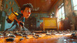 Action-packed 3D animation of a hero wielding insecticide spray against a swarm of bed bugs