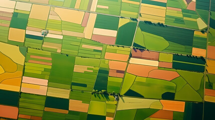 Wall Mural - Aerial view of green fields before harvest in summer