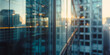 © Alexandre - Arranhacéu de Vidro Reflexos e Linhas Geométricas Contra um Céu Azul Claro