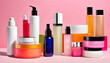 Close up shot of generic cosmetics products, pleasing arrangements, product photography.