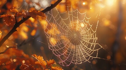 Spider Webs Glistening in Sunlight, Photograph spider webs glistening in sunlight, highlighting their intricate designs and resilience