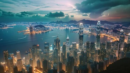 Canvas Print - Hong Kong skyline at night. Hong Kong is the largest city in the world, Hong Kong city view from The Peak at twilight, AI Generated