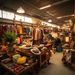 Community thrift shop racks of clothes and items for sale. Sunny and warm. Concept of Thrift store treasure hunting, sunny shopping vibes, eclectic thrift shop ... See More

