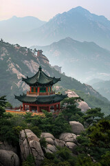 A traditional buddhis temple on top of a mountain