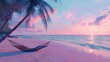 A picturesque Maldivian beach, palm-fringed and bathed in the soft light of dawn, pastel hues painting the sky, a lone hammock swaying gently in the breeze, inviting relaxation and contemplation