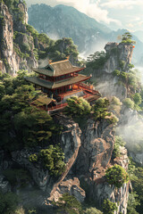 A traditional buddhis temple on top of a mountain