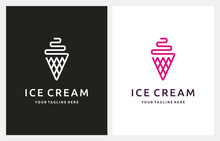 Ice Cream Line Art Minimalist Logo Design Vector Icon Pink Color