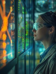 Focused on a sustainable energy project, a young female engineer works in a green tech lab.