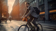 © Nittaya - A man riding a bike on the city street, Eco-friendly lifestyle.