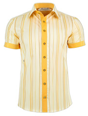 Poster - Luxury Cream And Yellow Short Sleeve Men_s shirt With Stripes Pattern On Transparent Background