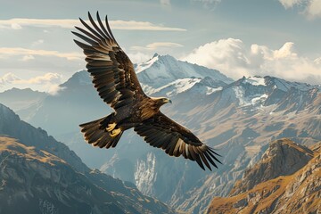  A regal eagle soaring high above a majestic mountain range