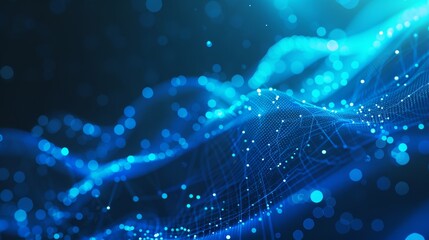Wall Mural - abstract blue tech background with digital waves, dynamic network system.