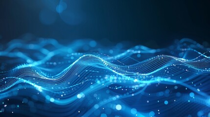 Wall Mural - abstract blue tech background with digital waves, dynamic network system.