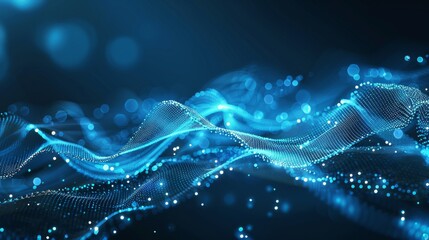 Wall Mural - abstract blue tech background with digital waves, dynamic network system.