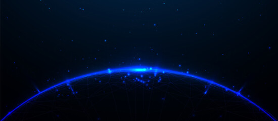 Aufkleber - Abstract world map. Global business data connections. Telecommunication network map. lines and triangles, point connecting network on blue background. Illustration vector
