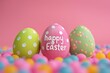 Colorful Easter Egg Basket Worship. Happy easter Easter arrangement bunny. 3d Easter crafts hare rabbit illustration design. Cute roses festive card render farm with copy space wallpaper backdrop