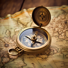 Sticker - A vintage compass on a weathered map.