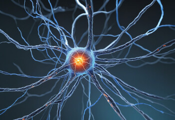 synapse neuron glowing 3d illustration in blue colours