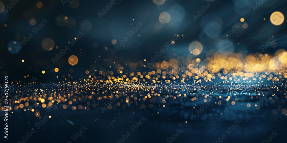 gold and blue bokeh glitter lights abstract Background particle ...