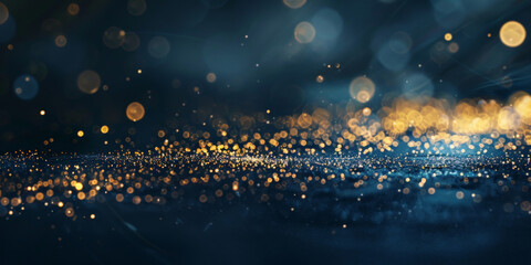 gold and blue bokeh glitter lights abstract background particle defocused.sparkling on blue backgrou