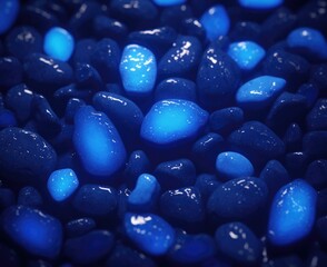 Sticker - Vivid blue glowing rocks against a dark backdrop, resembling a starry sky with soft 3D shapes. Generative AI.