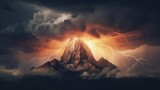 Fototapeta  - A thunderstorm raging over a solitary mountain peak