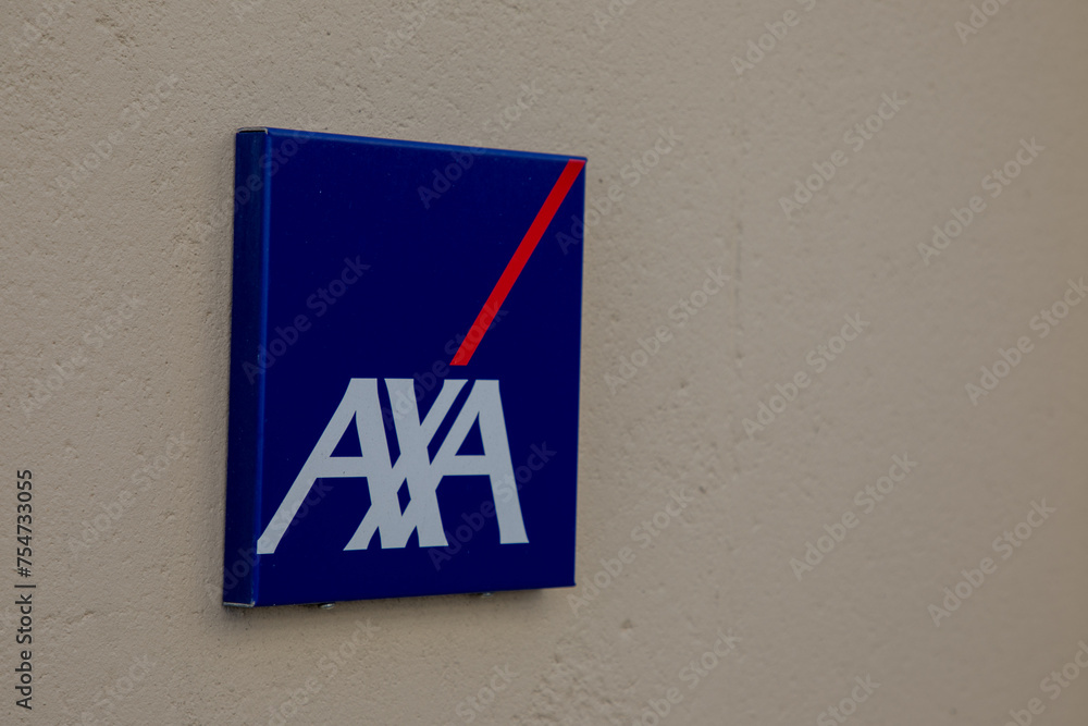 Photo Stock axa banque et assurance logo text and brand french sign of ...
