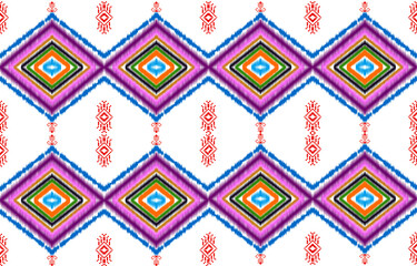 Ethnic seamless pattern. Embroidery on fabric. Tribal ornament. Abstract colorful cloth geometric ethnic pattern. Design for ikat. Background textures. PNG.
