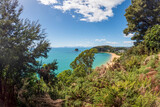 Fototapeta Krajobraz - Iconic Beauty of Kaiteriteri Beach: A Panoramic View of its Golden Sands and Crystal-Clear Waters, a Beloved Summer Destination in New Zealand