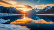 lake and mountain Beautiful colorful landscape. Sunset. Panoramic view of beautiful mountain landscape in the mountains.